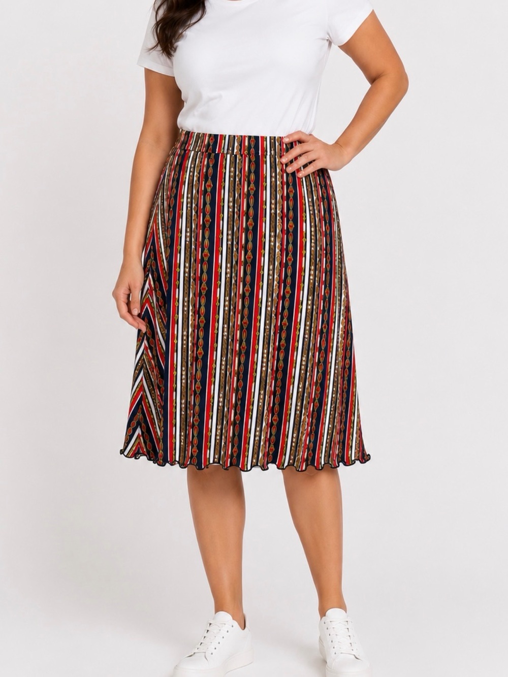 Haystacks - Women's Navy Red White Striped A-Line Skirt